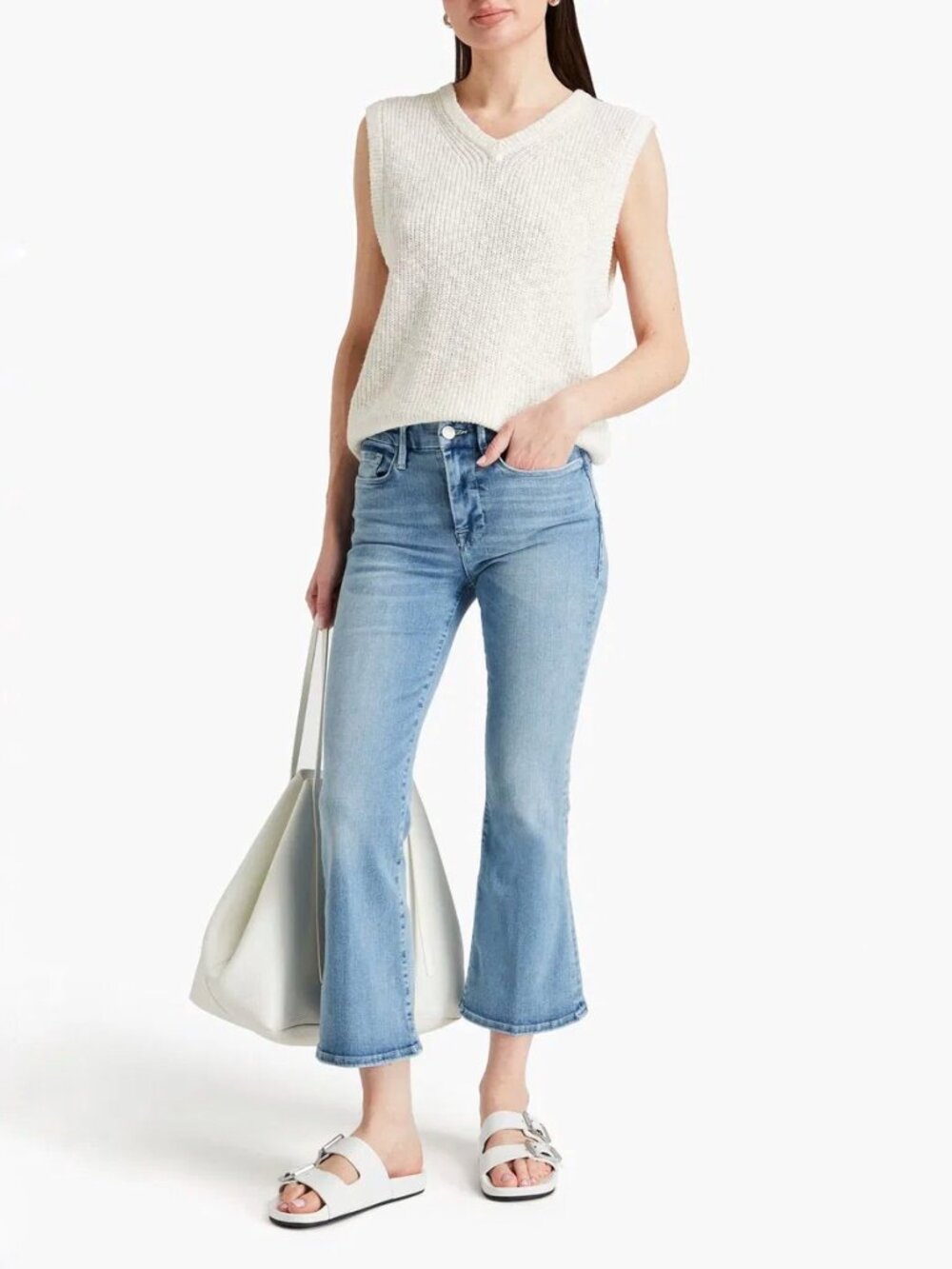 FRAME Le One Crop Mini Boot Casper Light High Rise Bootcut Jeans, Size 2 (30-35)